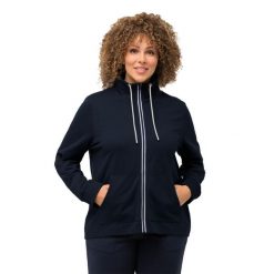 Damskie Bluza rozpinana stójka kieszeń kangurka dłuższy tył. Niebieskie bluzy bez kaptura Ulla Popken, plus size, bez wzorów, z bawełny, bez kaptura. W wyprzedaży za 191.99 zł.