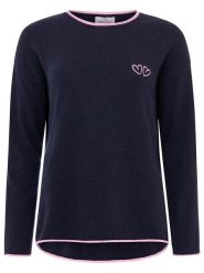 Zwillingsherz Sweter "Double heart" w kolorze granatowym rozmiar: S. Niebieskie swetry Zwillingsherz, s, z aplikacjami, z kaszmiru, bez ramiączek. Za 185.32 zł.