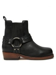 Bronx Botki Lo-Ua 47580-B Czarny. Czarne botki Bronx, bez wzorów, ze skóry, bez obcasa, na płaskiej podeszwie, bez zapięcia. Za 419.99 zł.