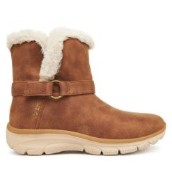 Botki Skechers. Brązowe botki Skechers, bez wzorów, bez obcasa, na płaskiej podeszwie, bez zapięcia. Za 379.99 zł.