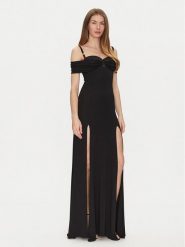 Elisabetta Franchi Sukienka wieczorowa AB-R08-51E2-V800 Czarny Regular Fit. Czarne sukienki Elisabetta Franchi, bez wzorów, z wiskozy, wizytowe, bez kołnierzyka, bez ramiączek. Za 3,389.00 zł.