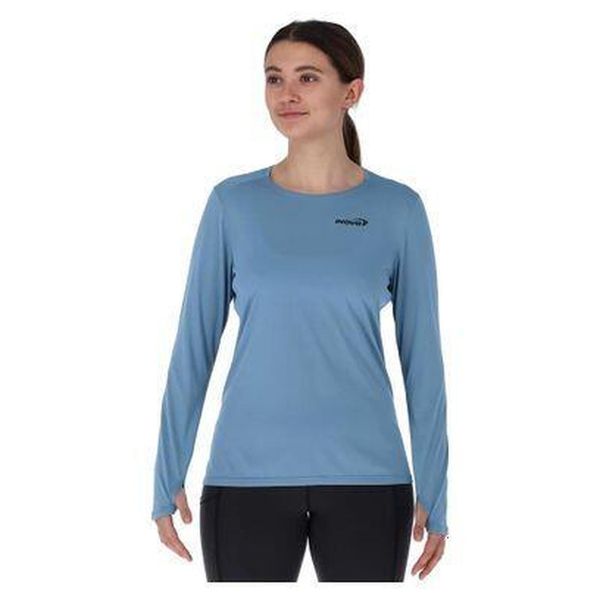 Bluza do biegania damska Inov-8 Performance Long Sleeve. Niebieskie bluzy Inov-8, l, bez wzorów, sportowe, bez ramiączek, bez kaptura. Za 109.99 zł.