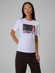 4F T-shirt relaxed z nadrukiem damski - biały M. Białe t-shirty sportowe 4f, l, bez wzorów, z bawełny, bez ramiączek. Za 69.99 zł.