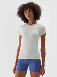 4F Koszulka treningowa regular szybkoschnąca damska - beżowa L. Brązowe t-shirty sportowe 4f, l, bez wzorów, z dzianiny, bez ramiączek, na fitness i siłownię. W wyprzedaży za 39.99 zł.