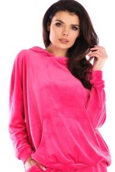 Welurowa Bluza Kangurka z Kapturem - Różowa. Czerwone bluzy Awama, uniwersalny, bez wzorów, z elastanu, z kapturem. Za 228.90 zł.