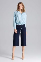 Błękitna Szykowna Koszula Wiązana Sznurkiem na Dole. Niebieskie koszule Figl, l, bez wzorów, z elastanu, eleganckie, bez kołnierzyka, bez ramiączek. Za 189.00 zł.