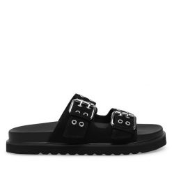 Klapki DeeZee. Czarne klapki DeeZee, bez wzorów, bez obcasa, bez zapięcia. Za 129.99 zł.