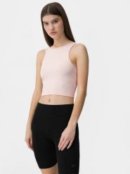 4F Crop top z wycięciem na plecach damski L. Brązowe topy 4f, l, bez wzorów, z dzianiny, bez kołnierzyka, bez ramiączek. W wyprzedaży za 29.99 zł.