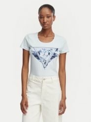 Guess T-Shirt W6GI11 K3026 Niebieski jasny Regular Fit. Niebieskie t-shirty Guess, xxl, z aplikacjami, z bawełny, bez kołnierzyka, bez ramiączek. Za 194.99 zł.