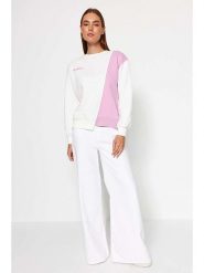 Trendyol Bluza w kolorze biało-jasnoróżowym rozmiar: XS. Białe bluzy bez kaptura Trendyol, xs, bez wzorów, z bawełny, bez kaptura. Za 41.49 zł.