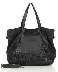 Shopperka pleciona MARCO MAZZINI czarna v243a. Czarne torebki klasyczne bez wzorów, ze skóry, vintage, duże, bez dodatków. Za 629.00 zł.