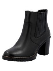 Rieker Skórzane botki w kolorze czarnym na obcasie rozmiar: 39. Czarne botki Rieker, bez wzorów, eleganckie, bez obcasa, na obcasie, bez zapięcia. Za 184.95 zł.
