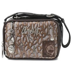 Modna Brązowa Damska Torebka Na Ramię Anekke. Brązowe shopper bag Anekke, z aplikacjami, z materiału, eleganckie, na ramię, z nadrukiem, bez dodatków. Za 349.00 zł.