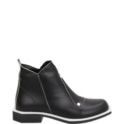 ORYGINALNE BOTKI 3992041 BLAC-WHI. Botki Venezia, bez wzorów, ze skóry, bez obcasa, bez zapięcia. Za 279.00 zł.