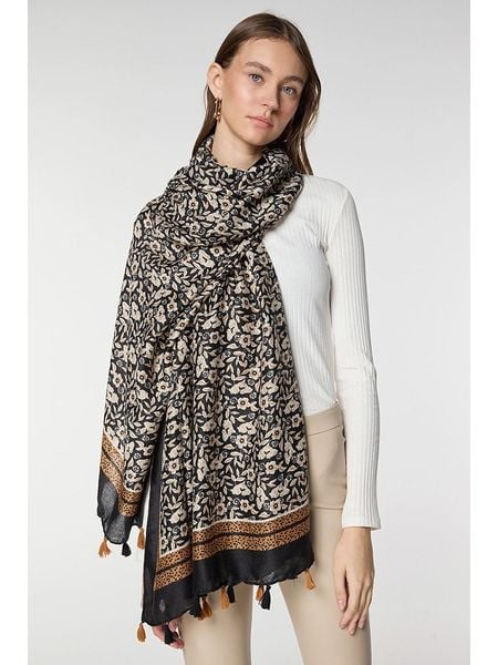 Lucky Bees Szal w kolorze beżowo-czarnym - 180 x 80 cm rozmiar: onesize. Brązowe szaliki i kominy Lucky Bees, bez wzorów, z bawełny. Za 126.75 zł.