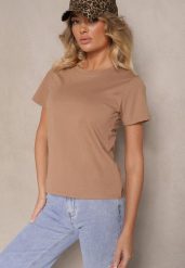 Brązowy Casualowy Bawełniany T-shirt Rivali. Brązowe t-shirty Renee, m, bez wzorów, z bawełny, klasyczne, bez kołnierzyka, bez ramiączek. W wyprzedaży za 23.99 zł.