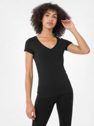 4F T-shirt slim gładki damski XL. Czarne t-shirty 4f, xl, bez wzorów, z bawełny, bez kołnierzyka, bez ramiączek. Za 49.99 zł.