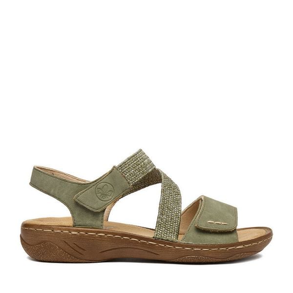 Sandały Rieker. Zielone sandały Rieker, bez wzorów, bez obcasa, na płaskiej podeszwie, bez zapięcia. Za 289.99 zł.