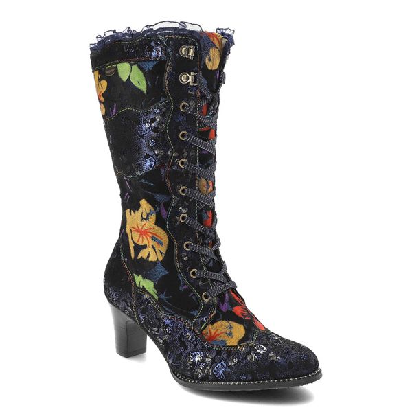 Granatowe Wzorzyste Botki Laura Vita Eleganckie Obuwie Damskie. Niebieskie botki LAURA VITA, bez wzorów, z koronki, eleganckie, bez obcasa, na obcasie, bez zapięcia. Za 479.00 zł.