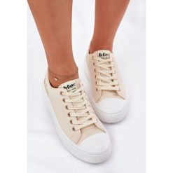 Trampki Damskie Na Platformie Lee Cooper LCW-24-44-2464L Beżowe beżowy. Brązowe trampki bez wzorów, z materiału, eleganckie, bez zapięcia. Za 173.90 zł.