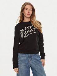 Guess Bluza W4BQ17 KC811 Czarny Regular Fit. Czarne bluzy Guess, xs, z aplikacjami, z bawełny, bez ramiączek, bez kaptura. Za 219.99 zł.