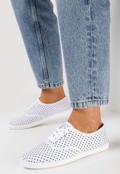Białe Tenisówki w Kropki przed Kostkę Renormia. Białe trampki Born2be, bez wzorów, przed kostkę, bez zapięcia. Za 49.99 zł.