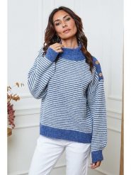 So Cachemire Sweter "Calinia" w kolorze niebiesko-białym rozmiar: S. Niebieskie swetry So Cachemire, s, bez wzorów, z wełny, bez ramiączek. Za 182.72 zł.