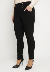Czarne Spodnie z Wysokim Stanem Slim i Kieszeniami Tasbia. Czarne jeansy Born2be, bez wzorów, z jeansu, biznesowe, z podwyższonym stanem. Za 59.99 zł.
