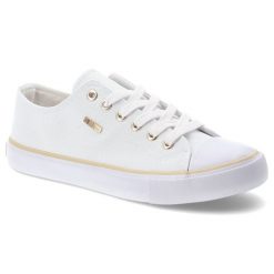 Trampki damskie Big Star, materiałowa cholewka sznurowany fason klasyczna biała podeszwa złote detale minimalistyczny design, białe, TT274772. Białe trampki BIG STAR, bez wzorów, z materiału, klasyczne, bez zapięcia. Za 129.00 zł.