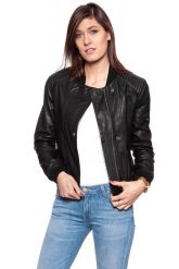 DAMSKA KURTKA SKÓRZANE WRANGLER LEATHER JACKET BLACK W4134ZC01. Czarne kurtki Wrangler, s, bez wzorów, klasyczne, bez kaptura. Za 609.99 zł.