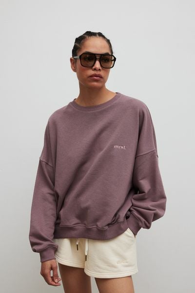 Bluza damska o kroju regular fit w kolorze FOGGY DAY - PHENIX. Fioletowe bluzy Marsala, uniwersalny, bez wzorów, z bawełny, bez ramiączek, bez kaptura. Za 279.90 zł.