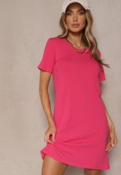 Różowa Sukienka z Bawełny o T-shirtowym Fasonie Niliora. Czerwone sukienki Renee, na co dzień, l, bez wzorów, z bawełny, eleganckie, bez kołnierzyka, bez ramiączek, mini, sportowe. W wyprzedaży za 31.99 zł.