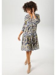 Aniston Sukienka w kolorze granatowo-żółtym rozmiar: 36. Niebieskie sukienki Aniston, bez wzorów, z wiskozy, bez kołnierzyka, bez ramiączek, midi. Za 78.28 zł.