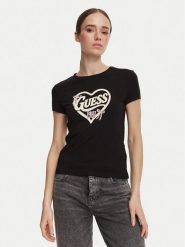 Guess T-Shirt V6YI09 K4276 Czarny Slim Fit. Czarne t-shirty Guess, xs, z aplikacjami, z bawełny, bez kołnierzyka, bez ramiączek. Za 154.99 zł.