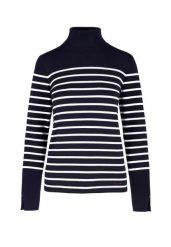 Golf w paski S-JANE. Niebieskie swetry Volcano, s, bez wzorów, z dzianiny, eleganckie, bez ramiączek. Za 139.99 zł.