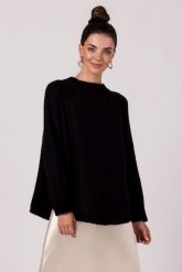 Sweter Oversize z Nietoperzowym Rękawem - Czarny. Czarne swetry MOE, uniwersalny, bez wzorów, z materiału, bez ramiączek. Za 201.90 zł.
