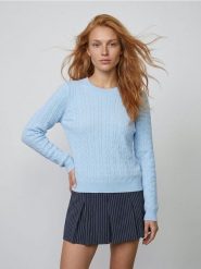 Sweter z wiskozą i fakturalnym wzorem - błękitny. Niebieskie swetry Sinsay, l, bez wzorów, z wiskozy, bez ramiączek. Za 39.99 zł.