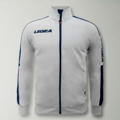 Kurtka California Junior do biegania Biało-Niebieska. Białe kurtki do biegania LEGEA, bez wzorów, z poliesteru, z kapturem, do biegania. Za 64.00 zł.
