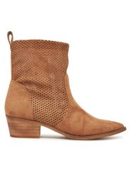DeeZee Botki 3523-5 Brązowy. Brązowe botki DeeZee, bez wzorów, z materiału, bez obcasa, na słupku, bez zapięcia. Za 169.99 zł.