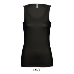 Damski tank top Sol's Jane. Czarne topy SOL'S, s, bez wzorów, z bawełny, bez kołnierzyka, bez ramiączek. W wyprzedaży za 31.50 zł.