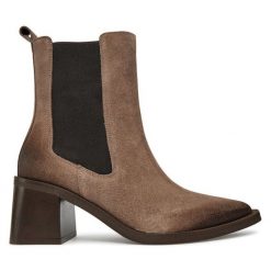 Botki R.Polański. Brązowe botki R.Polański, bez wzorów, bez obcasa, na słupku, bez zapięcia. Za 519.99 zł.
