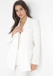 Biała Marynarka z Długimi Rękawami i Ozdobnymi Klapami Kaimas. Białe marynarki i żakiety Born2be, l, bez wzorów, z tkaniny, eleganckie, bez ramiączek. W wyprzedaży za 101.99 zł.