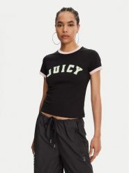 Juicy Couture T-Shirt Collegiate Ringer JCWCT125320 Czarny Slim Fit. Czarne t-shirty Juicy Couture, s, bez wzorów, z bawełny, bez kołnierzyka, bez ramiączek. Za 139.99 zł.