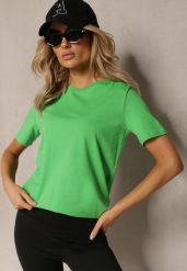 Zielony Bawełniany T-shirt o Klasycznym Kroju z Okrągłym Dekoltem Berdiana. Zielone t-shirty Renee, l, bez wzorów, z bawełny, klasyczne, bez kołnierzyka, bez ramiączek. W wyprzedaży za 23.99 zł.