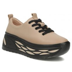 Skórzane półbuty sneakersy damskie na platformie taupe Filippo DP8006. Półbuty wsuwane Filippo, bez wzorów, ze skóry, sportowe, bez obcasa, na platformie. Za 209.99 zł.