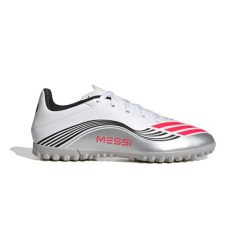 Buty piłkarskie adidas F50 Messi Club TF. Białe buty treningowe adidas, bez wzorów, z materiału, bez zapięcia, na fitness i siłownię. Za 278.50 zł.
