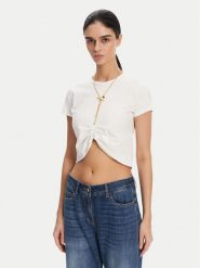 Elisabetta Franchi T-Shirt MA-006-51E2 Biały Regular Fit. Białe t-shirty Elisabetta Franchi, bez wzorów, z bawełny, bez kołnierzyka, bez ramiączek. Za 1,069.00 zł.