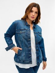 Zizzi Kurtka jeansowa J10904A Niebieski Regular Fit. Niebieskie kurtki Zizzi, xl, bez wzorów, z jeansu, bez kaptura. Za 179.99 zł.