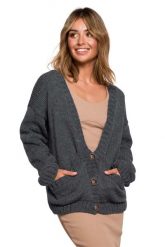 Krótki Rozpinany Kardigan z Kieszeniami - Antracytowy. Szare swetry MOE, l, bez wzorów, z materiału, bez ramiączek. Za 238.90 zł.
