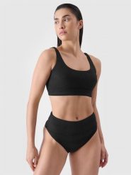 4F Dół od bikini damski - czarny S. Czarne bikini 4f, bez wzorów, z elastanu, wakacyjne. W wyprzedaży za 29.99 zł.